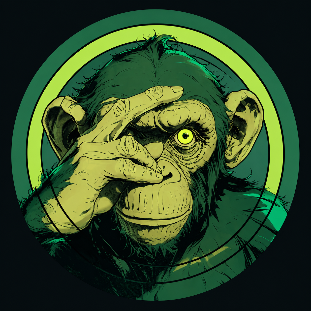Green one-eyed ape mascot